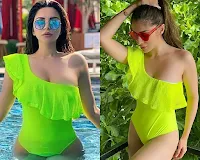 shama sikander raai laxmi green swimsuit bikini hot indian actress