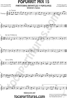 Partitura de Trompa y Corno Francés Popurrí 15 La Tarara, De los 4 Muleros y Con el Vito Sheet Music for French Horn Music Scores