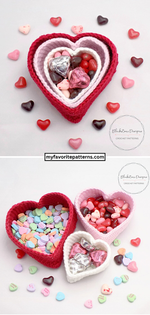 Free Crochet Heart Nesting Baskets Pattern