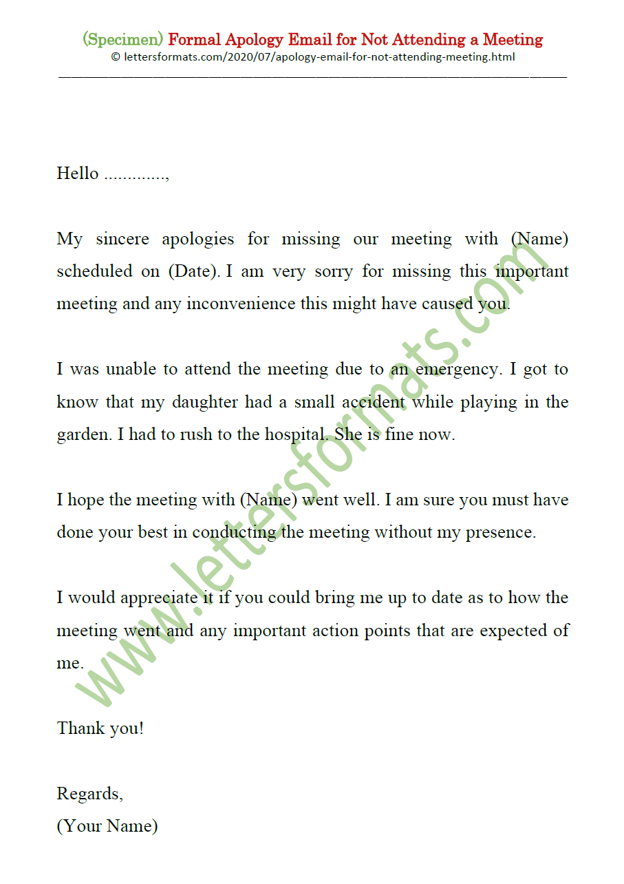 Formal Apology Email for Not Attending a Meeting (Sample)