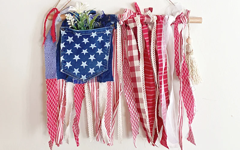 American Flag rag banner with star pocket