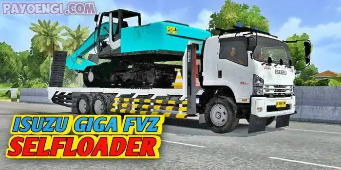 mod bussid truck isuzu giga fvz selfloader muatan excavator