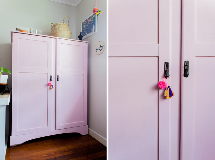 chalk painted pink wardrobe