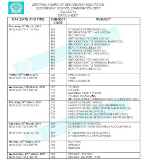 CBSC 10th Public Exam Time Table