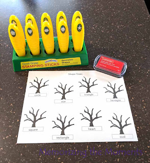 Fall theme shape "leaves" stamping trees for Preschool