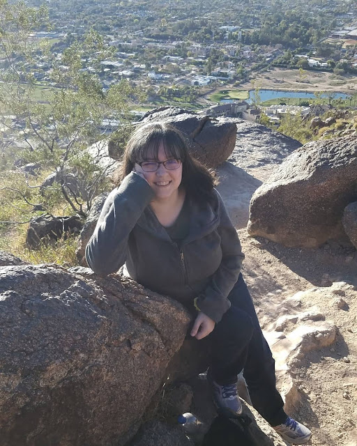 Tracie taking a break on Camelback Mountain Cholla Trail in Phoenix