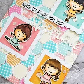 Sunny Studio Stamps: Tiny Dancers Hexagon Stamped Background Card by Lexa Levana