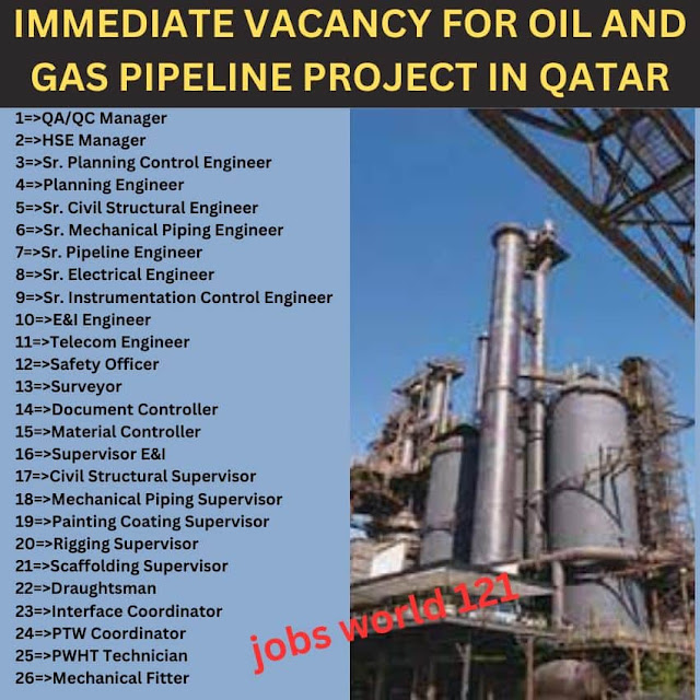 IMMEDIATE VACANCY FOR OIL AND GAS PIPELINE PROJECT IN QATAR