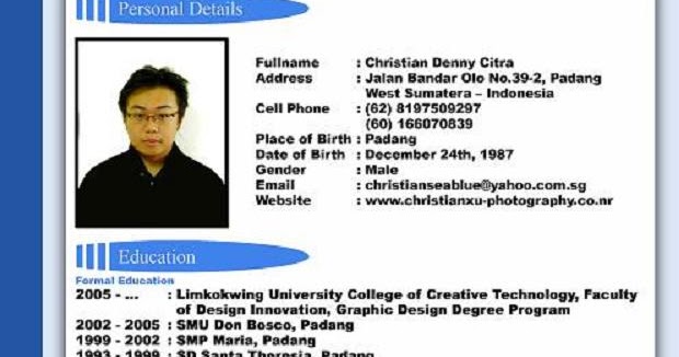 Contoh Format Curriculum Vitae Dalam Bahasa Inggris