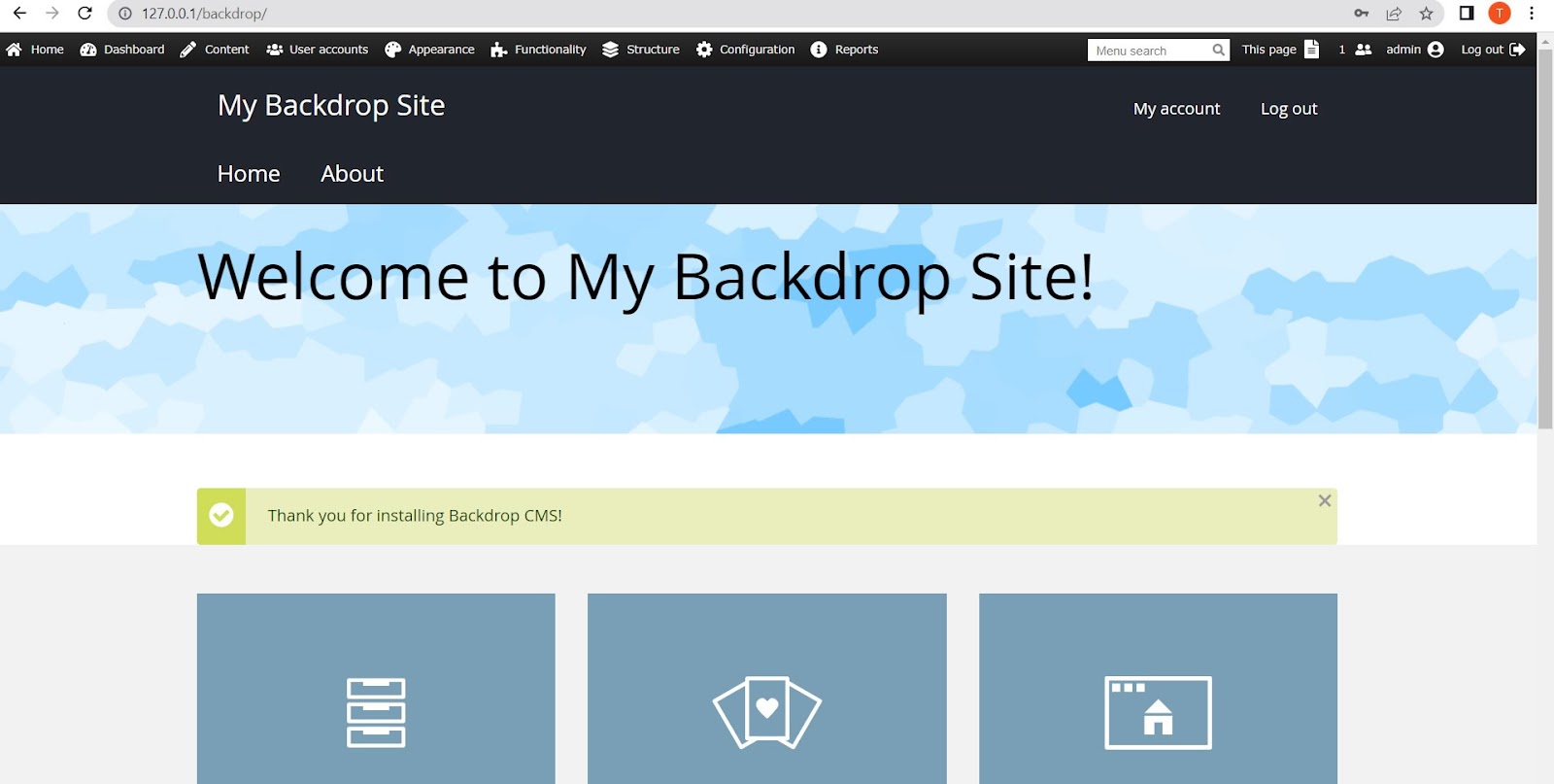 sample website created using backdrop cms localhost