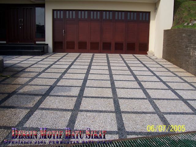 motif desain lantai carport batu sikat terbaru