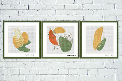 Abstract plant cross stitch Set of 3 patterns, Tango Stitch