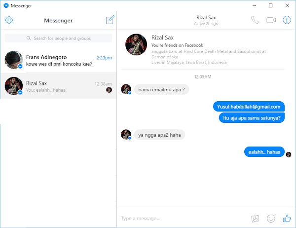 Tampilan Chatting Messenger for PC