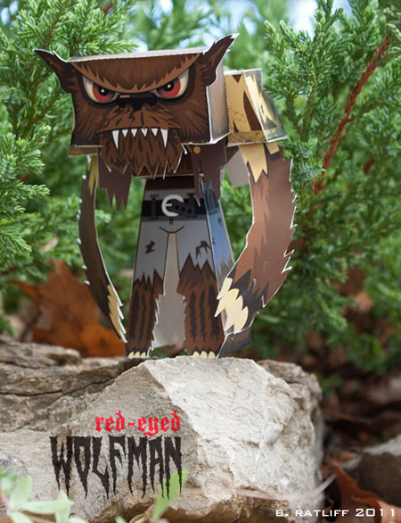 Red Eyed Wolf Man Paper Toy