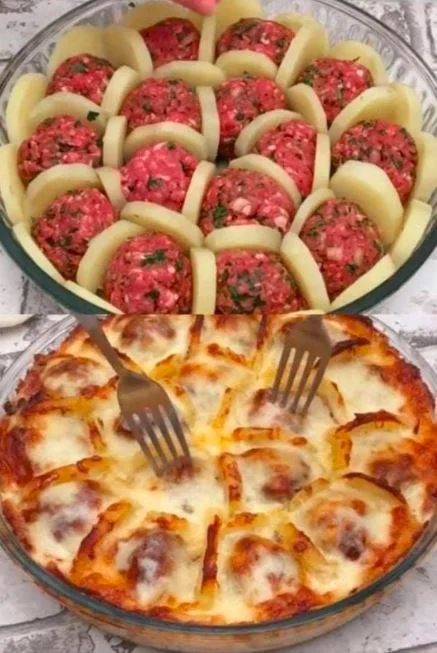 Boil Potatoes With Meatballs And Cheese