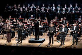 IN PERFORMANCE: Mezzo-soprano KATE LINDSEY as Léonor, tenor RANDALL BILLS as Fernand, Artistic Director and Conductor ANTONY WALKER, baritone JAVIER ARREY as Alphonse, tenor ROLANDO SANZ as Don Gaspar, and bass JOHN RELYEA as Balthazar in Washington Concert Opera's performance of Gaetano Donizetti's LA FAVORITE in Lisner Auditorium, 4 March 2016 [Photo by Don Lassell, © by Washington Concert Opera]