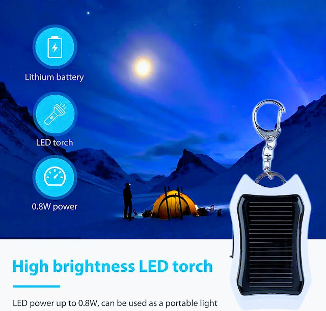 Solar Power Bank with 3 Led Lights Keychain, Flashlight USB Charging Cell Phone Outdoor Emergency Lamp, 1500mah