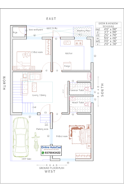 26 6 X 43 9 West Face 2 Floor House Plan Explain In Hindi With Car Parking