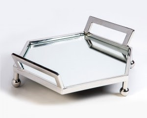 Hexagonal Glass Mirror Stainless Steel Tray