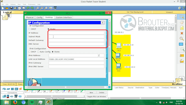 konfigurasi IP di PC cisco packet tracer