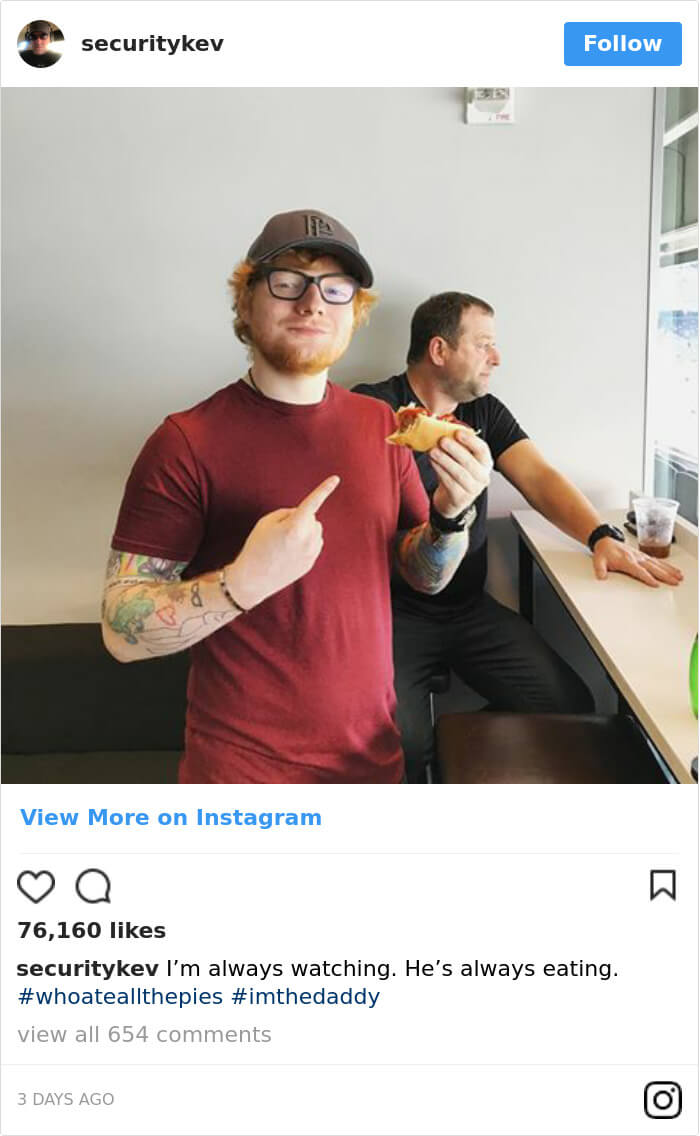 Ed Sheeran’s Security Guard Shares Awesome Pictures Of His Boss In Instagram