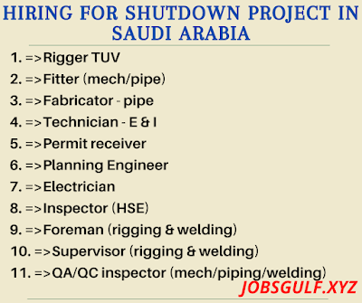 Hiring for Shutdown project in Saudi Arabia