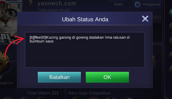 Cara Membuat Status Profil Berwarna di Mobile Legends