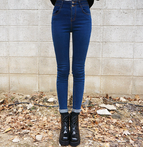 Double Buttoned High-Waist Blue Skinny Jeans