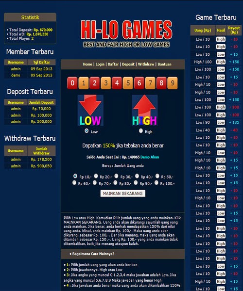 Script Game Online High Low Versi Indonesia Support Perfect Money