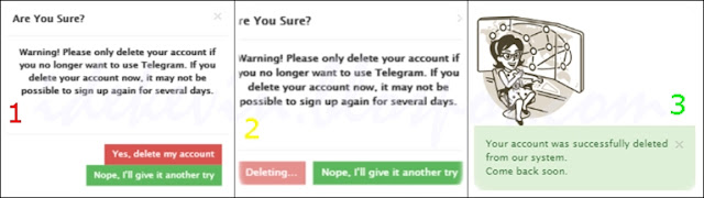 Proses penghapusan akun Telegram sampai berhasil