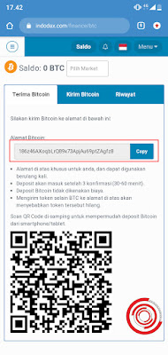 3. Terakhir pada kolom Alamat Bitcoin itulah address BTC kalian. Jadi jika ingin melakukan deposit atau menerima BTC gunakan address tersebut. Karena itu khusus untuk Bitcoin saja.