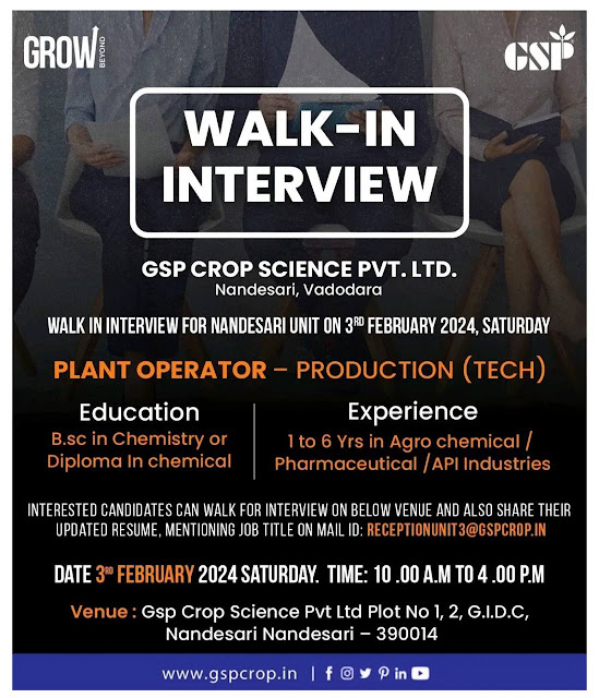 GSP Crop Science Walk In Interview For Production ( Tech )