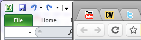 Excel 2010 with minimized Ribbon compared with Chrome