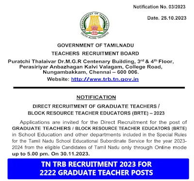 TN TRB Graduate Teacher Notification 2023-24