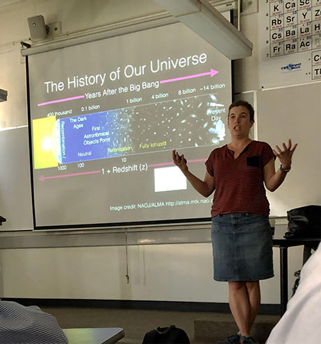 Dr. Abigail Crites, Caltech, describes measurements of the epoch of reionization (Photo: Palmia Observatory)