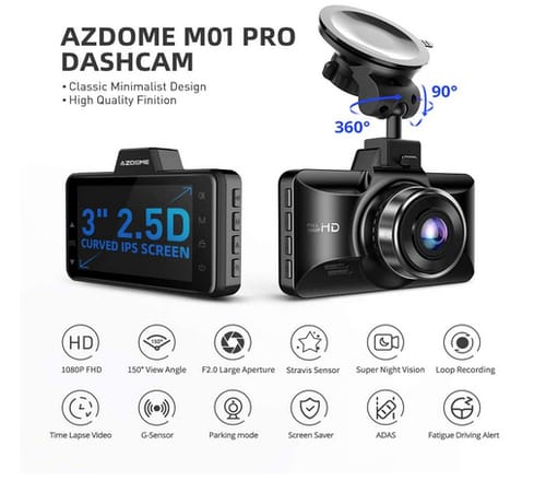 M01 Pro 3 inch 2.5D IPS Screen Car Dual Dash Cam