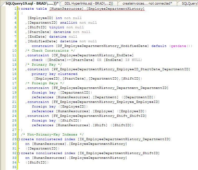 Code Window created from the XML Window