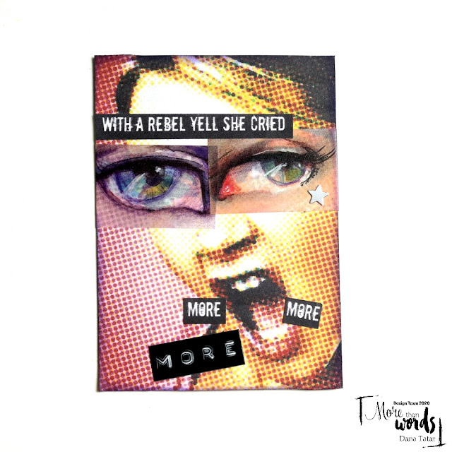 Graphic Pop Art Woman Yelling More Artist Trading Card Inspired by the Billy Idol Song Rebel Yell