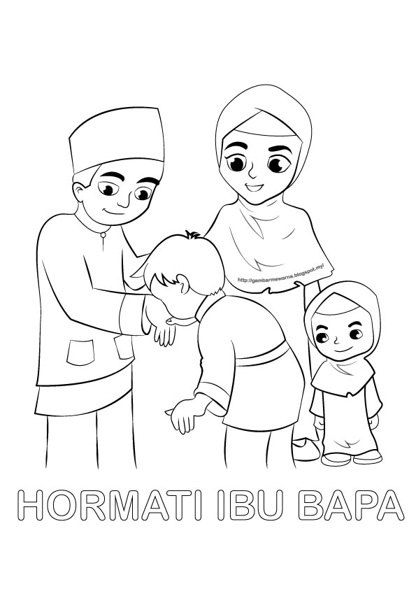 Poster mewarna Hormati Ibu Bapa Gambar Mewarna