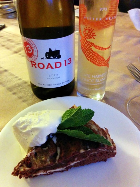Road 13 2014 Viognier & Hester Creek 2013 Late Harvest Pinot Blanc with Chocolate Brownie Cheesecake