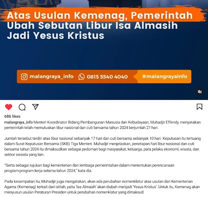 Yesus Kristus Akhirnya Diakui di Indonesia, Bukan Lagi Isa