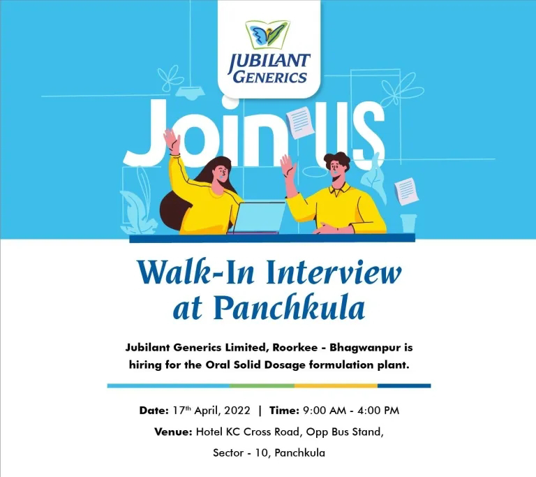 Job Availables,Jubilant Generics Limited Walk-In-Interview For B.Pharm/ M.Pharm/ MSc/ BE/ B.Tech/ D.Pharm/ ITI