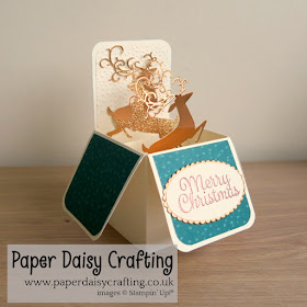 Pop Up card in a box using Detailed Deer thinlits from Stampin Up