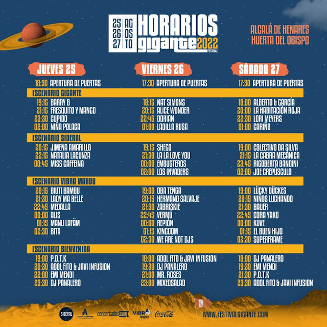 Horarios Festival Gigante 2022