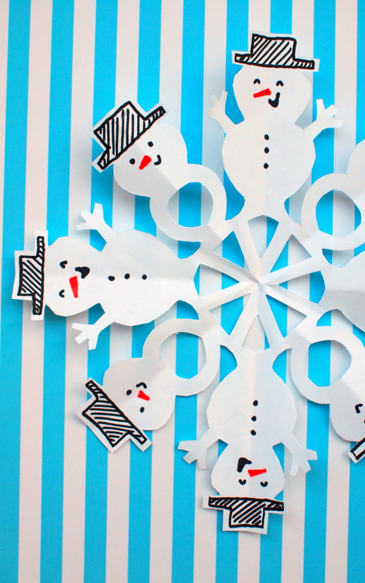 How to cut snowman snowflakes with kids