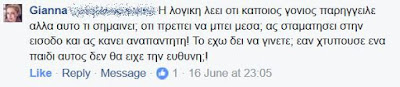 Η λογικη λεει οτι καποιος γονιος παρηγγειλε αλλα αυτο τι σημαινει; οτι πρεπει να μπει μεσα; ας σταματησει στην εισοδο και ας κανει αναπαντητη! Το εχω δει να γινετε; εαν χτυπουσε ενα παιδι αυτος δεν θα ειχε την ευθυνη;!