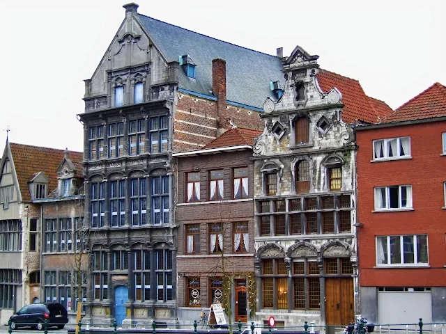 Beautiful preserved historic buildings along the Zoutwerf in Mechelen