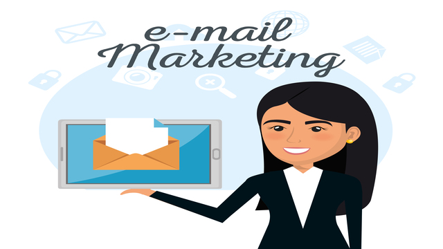 cartoon of woman showing email marketing