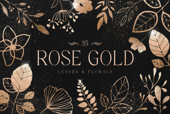 Download 35 Rose Gold Leaves Florals Foil Elements Compatible with Cameo Silhouette Studio, Cricut and other cutting machines for any crafting projects.