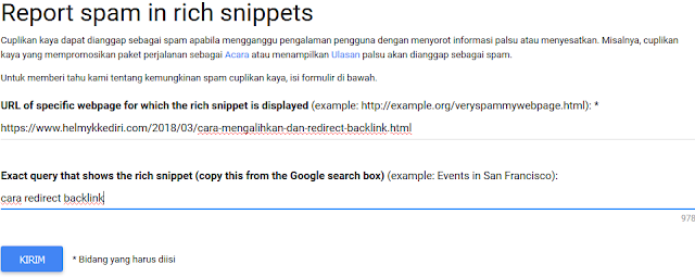 Cara melaporkan blog spam rich snippet
